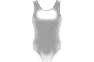BODYWEAR LTD Body per bambini, per scuola, sport, danza, ginnastica, balletto, senza maniche, metallizzato, effetto bagnato, luccicante, per feste, discoteca o danza