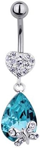 Trend Accessory Zone Piercing, Belly Rings, Crystal Aqua, Blue, Heart, Butterfly, Weiss, 1.6 x 10 mm, Stainless Steel, Anti Allergen, No 160110