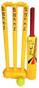 BAAZ Sports Plastic Cricket Kit for Kids (Set of: 1x Cricket Bat, 3X Stumps, 2X Bales, 1x Ball, 1x Stump Stand) - Size:1 (Yellow)