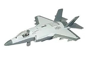 IndusBay 7.6 Inches Diecast Alloy Metal Army Fighter Plane 5th Generation Military Fighter Jet Model Toy with Light & Sound Airplane Toy for Kids - Silver