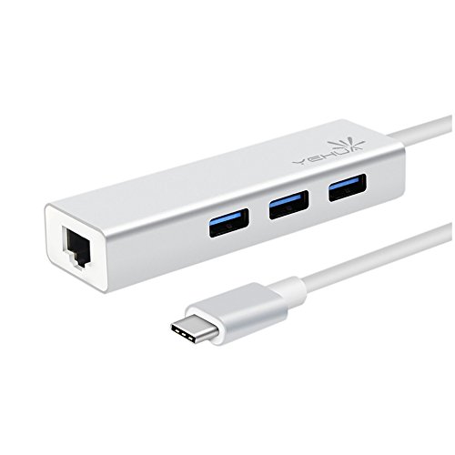 Yehua® USB-C Multiport - Konverter Type-C 3 Häfen USB 3.0 - LAN - Adapter Type-C Hub Mit Netzwerk - Adapter (Grey)