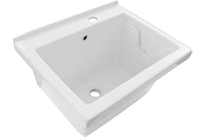 INBAGNO Vasca lavatoio da Incasso in Ceramica 60x50 Bianca Lucida con Foro per Miscelatore a Destra, Ideale per mobili e Top