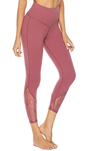 JOYSPELS Mesh Workout Leggings Yoga Pants for Women,Embroidery Design Athletic Compression Gym Tights - - Large