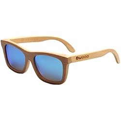 Iwood Handcrafted Moda de bambú Natural Marcos Azul lente polarizada Gafas de sol de madera