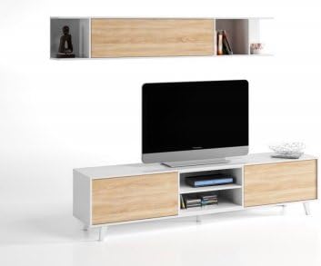 piushopping – Slat Wall with Cabinet TV and Mobile Suspended White and Oak Décor Home Living Dining Room Environment Single