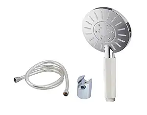 ANMEX Adjustable White Rain Spray Hand Shower with 1.5mtr ABS Shower Tube and Wall Hook (Chrome Finish)