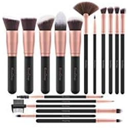 Brochas de Maquillaje EmaxDesign 17 piezas Pinceles de maquillaje professional fibra sintética para las cejas, base de maquillaje, polvos, crema, Set de brochas de maquillaje (Rose Golden)