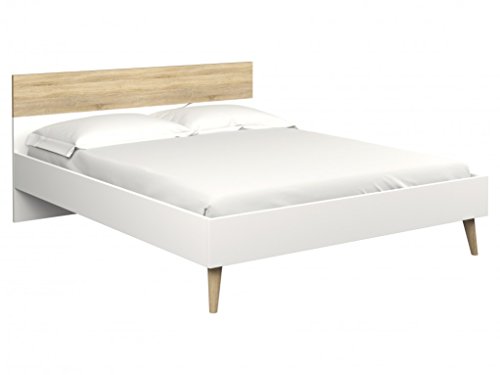 Bettgestell OSLO Bett 140 x 190 cm Wei / Eiche Struktur Bettgestell OSLO Bett 140 x 190 cm Wei / Eiche Struktur