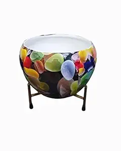 TNZ Creations Metal Meena Pot with Stand | Multicolour Design, Flower Pot for Home Decor | Table Top Flower Pot | Best for Indoor Plantation.