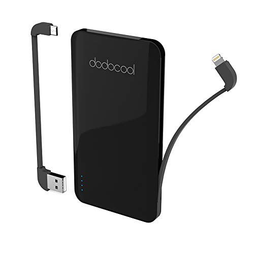 dodocool Mini Bater  a Externa MFI Certificado 5000mAh Ultrafino 2 Puertos Cargador Port  til con Micro USB Cable y Cable de Lightning Desmontable para iPhone 8   8 Plus   X   7   7 Plus   Samsung y otros Negro