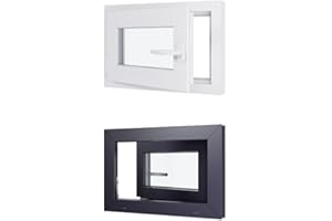 HEXA'FEN Fenetre PVC - LxH 600x400 mm - Triple vitrage,Fenetre PVC - Anthracite extérieur Blc intérieur Poignée A Droite