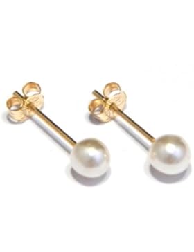 Arranview Jewellery Kinder 4mm simulierte Perle Ohrstecker echt gold 9 Karat mit Gold ohrstopper 3mm (kleine)