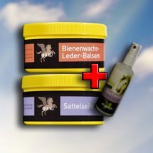Preisvergleich Produktbild Lederpflege Spar-Set 500 ml Sattelseife mit Schwamm + 500 ml Bienenwachs-Lederbalsam + 1 Reinigungstuch
