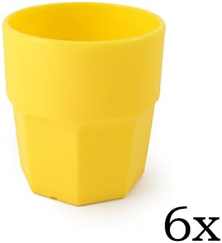 artaffini – Plastic Beaker, Polypropylene (PP), Capacity: 25 cl, Octagonal – Set of 6 – Lemon Yellow