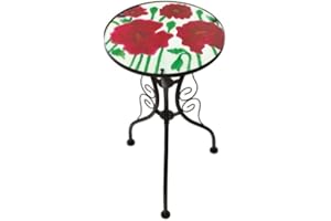 MARCO PAUL INTERIORS Marco Paul Table de bistrot décorative en verre de forme ronde de style classique avec cadre en métal robuste pour terrasse, terrasse, terrasse, terrasse, table à boissons 56 cm (coquelicots)