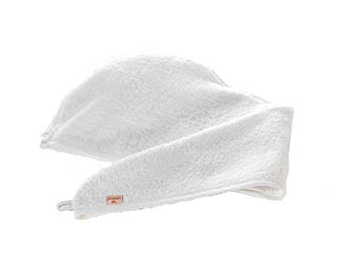 Haar Turban – weiß – 100% BW – aufsetzen – einwickeln – zuknöpfen – Kopfhandtuch – Frottierturban – Badeturban – Handtuch für Haare – Original von Carenesse - 4