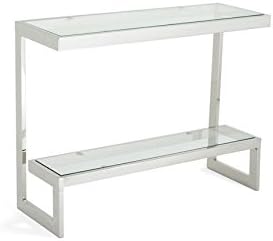 Morris Living Stainless Steel &amp; Glass Hallway/Console Table - Glass Top, Narrow Design - Kasey