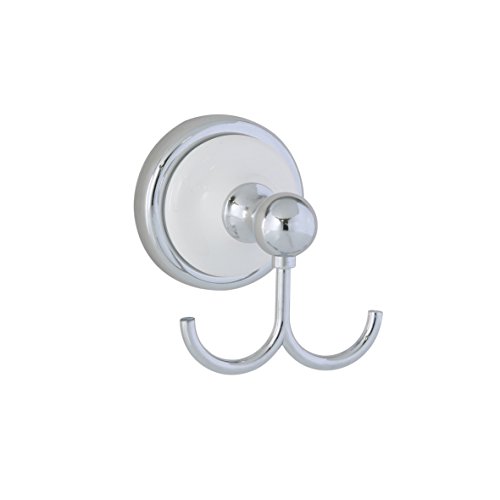 axentia Doppelhaken "Lyon Premium", Badaccessoires aus Edelstahl, Handtuchhalter aus Keramik, Halterung für Küche und Bad, ca. 8 x 8 x 9 cm, silber