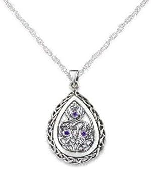 Outlander Inspired Teardrop Silver Pendant With Amethyst Colour Stones