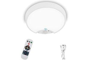 OMECO LED Deckenleuchte Flach mit Bewegungsmelder Akku Deckenlampe mit batterie und fernbedienung 200LM 6500K Rund Dimmbar mit 3 Modi Batteriebetrieben für Bad Flur Küche Dachböden Balkon Treppe