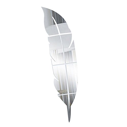 3D Silber Kunst Vinyl Wand Feder-Muster Aufkleber Sticker DIY Spiegel Stil Dekor - 5