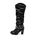 Produktbild Blockabsatz Winterstiefel Damen,Elecenty Frauen Mit Strass Stiefel Hoch Absatz Stiefeletten Gürtelschnalle Lederstiefel Boots Langschaftstiefel