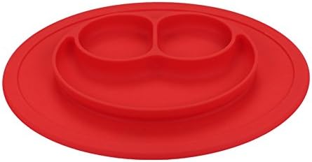 silicone dinner plate Grade Silicone Suction Anti Slip Portable Divided Section Smile Toddler Baby Feeding Tray Plate Bowl (red)