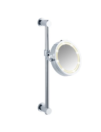 WENKO 20907100 Power-Loc LED Wandspiegel Carpi – Befestigen ohne bohren, Spiegelfläche ø 17.5cm, 500% Vergrößerung, Stahl, 25.5 x 50.5 x 23 cm, Chrom - 7