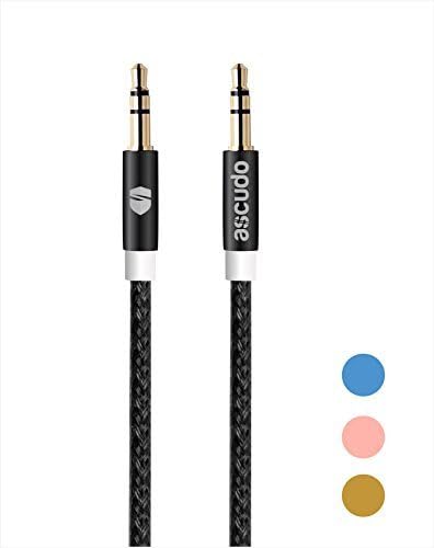 Aux Cable aSCUDO 3.3ft/1m 3.5mm to 3.5mm Male to Male Gold plated, Braided Tangle free Universal Auxiliary cable for car audio, iPhone, Android phones, Mp3, iPod, Beats headphones and More (1m (3.3ft), Black)