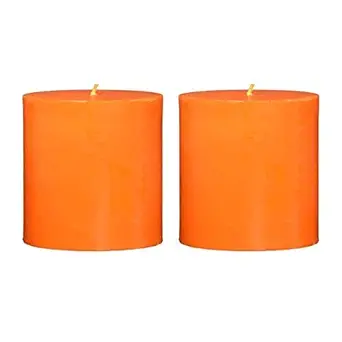 DELHI CANDLES Home-Made Hand Crafted Smooth-Pillar Candles, Set of 2 for Home Decor-Meditation/Aroma/Reiki/Party/Romantic Dinner/Christmas & Other Occasion-Orange, 3X3