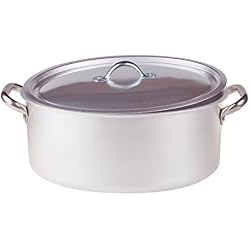 Pentole Agnelli Casserole Ovale avec Couvercle, en Aluminium, avec 2 anses en Acier Inoxydable, Argent 30 x 19 x 12 cm Argent