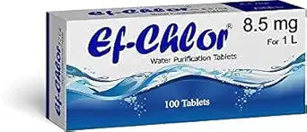 Ef-Chlor 8.5mg emergency use Water Purification Tablets for Mountaineering Travelling Roaming Roving Outdoor Travels Trekking Camping & Hiking 1-tablet purify 1-2 litres water pack of 100 Tablet