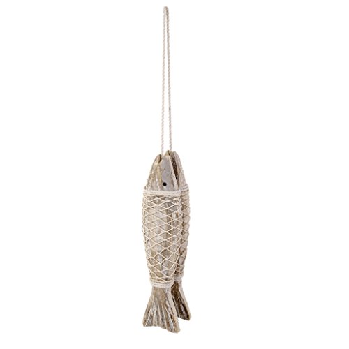 2x Rustikale Küsten Hand Geschnitzt Meereskunstraumdekor Fisch Wanddeko Hängen Deko L - 4