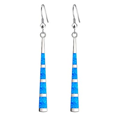 LANMPU Longue boucle doreille pendante femme en argent Blue Opal Inlay pour les femmes et les filles, La fête des mères,Cadeau mignon Saint-Valentin,Cadeau parfait