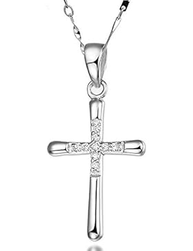 Belons Damen Mädchen Halskette Kreuzkette 925 Sterling Silber Zirkonia Kette mit Anhänger Kreuzanhänger