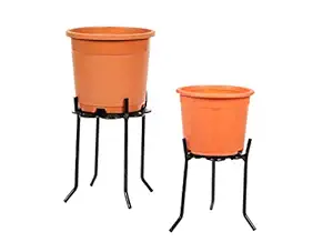 Metal Roots Planter Stand Holder Floral Design Table Top with Free Pots - Pack of 2