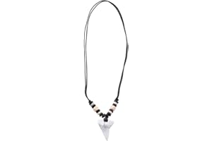 GAUEIOUR Pendentif dent de requin, collier vintage en corde cirée, style ethnique, perles en bois colorées pour homme, pendentif fossile océan tissé à la main, Argent sterling