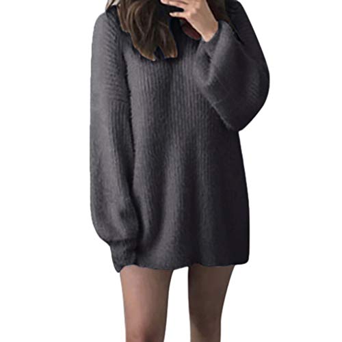 SANFASHION Chandail Longue Mohair Femme Pull Unie Col Ronde Lâche Blouse Tricoté Chaud Manche Chic Printemps Automne Hiver (5XL, Gris)