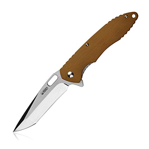 Kubey attrezzi 9 Cr13MoV fogli faltendes coltello per attività Outdoor campeggio escursionismo con Clip, marrone