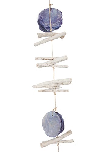 Girlande Perlmutt blau violett mit Treibholz Stücken braun oder weiß, 100 cm, maritime Deko zum Hängen Sommerdeko im Vintage Landhausstil, Farbe:Weiß - 2