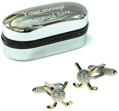 Novelty GOLF BALL Cufflinks wih Personalised Chrome case Engraved Free