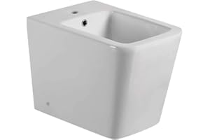 B BAÑO TOTAL Bidet a Suelo de Baño Moderno Cuadrado - Cerámico Blanco a Juego con inodoro Cuadrado -Sin tapa y Fácil Limpieza ADRA (Solo Bidet)