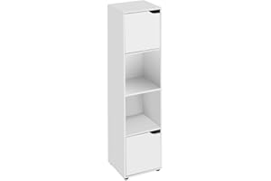 LOLAhome Estantería de Madera, Librería con Puertas y Compartimentos Abiertos, Mueble almacenaje, Organizador, en Color Blanco de 120x30x29 cm para Estudio, Dormitorio, Salon, Oficina y Bilbioteca