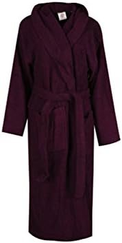 Unisex 100% Egyptian Cotton Bathrobe Terry Towelling Hooded Dressing Gown (S/M, Berry )