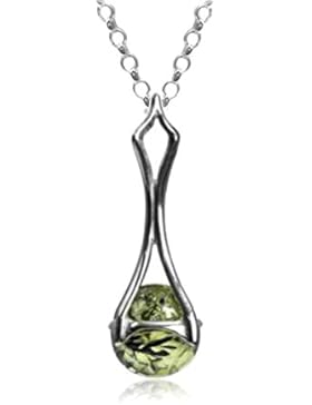Grun Bernstein Sterling Silber Bereich Anhanger Kette 46 cm