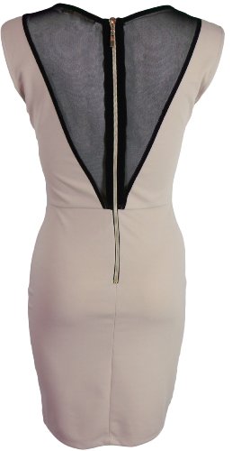 Sweetheart Neck Mesh Cut Out Sides V Back Bodycon Dress M (UK 10-12) Nude