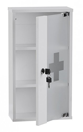 FineBuy Medikamentenschrank in Holz Weiß absperrbar | Arzneischrank mit Kreuz Glas Tür | Medizinschrank ohne Inhalt zur Wandmontage - 4