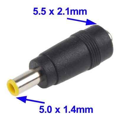 Kab24® DC Hohlstecker 5,0mm aussen / 1,4mm innen / Innenstift 1,0mm auf DC Hohlbuchse 5,5mm/2,1mm schwarz