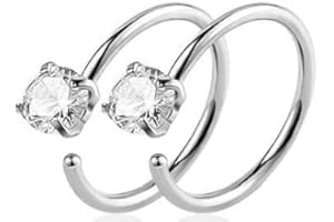 ROMAXO 2X EXTRA THIN Silver Nose Rings 0.6mm-8mm, Nose Hoop, Silver Small Hoop Earrings, Suptum Ring, Conch, Daith, Helix, Rook, Super Snug Nose Ear Lip Ring, Stone Nose Rings