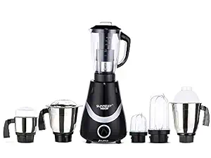 Sunmeet Necklace 1000W Mixer Grinder with 3 Stainless Steel Jars, Juicer Jars and 2 Bullet Jars, Black-Silver.Make in India